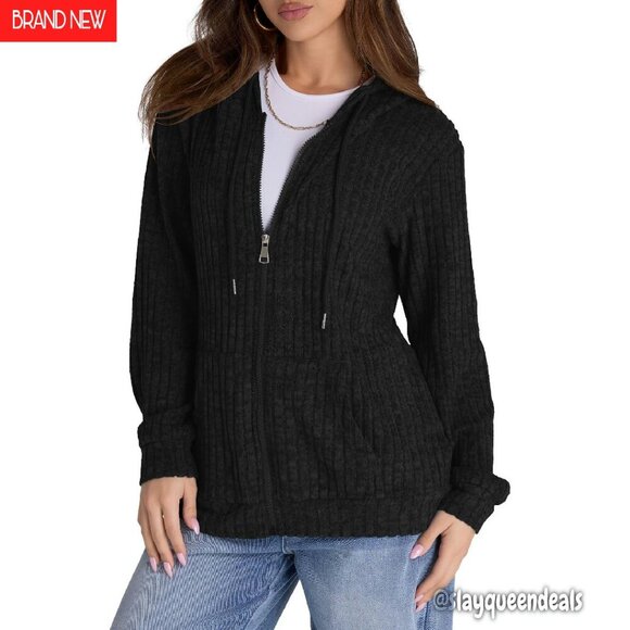 Tops - Oversized Zip Up Hoodie Women's Long Sleeve Sweatshirt Lightweight Jacket